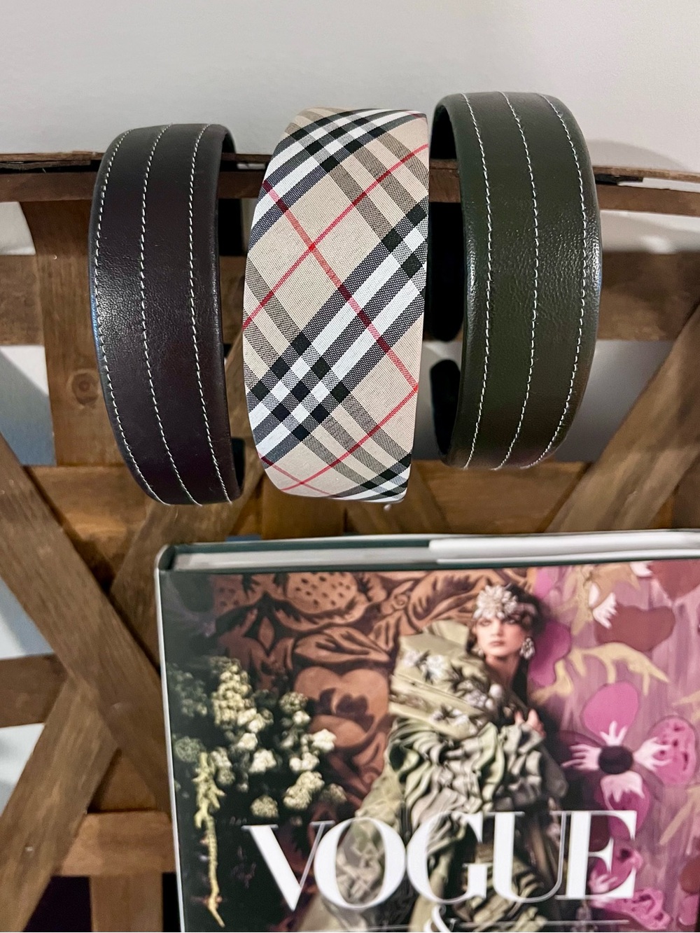 1 Plaid Headband (inspired by a sought after brand) & 2 Faux Leather Headbands
